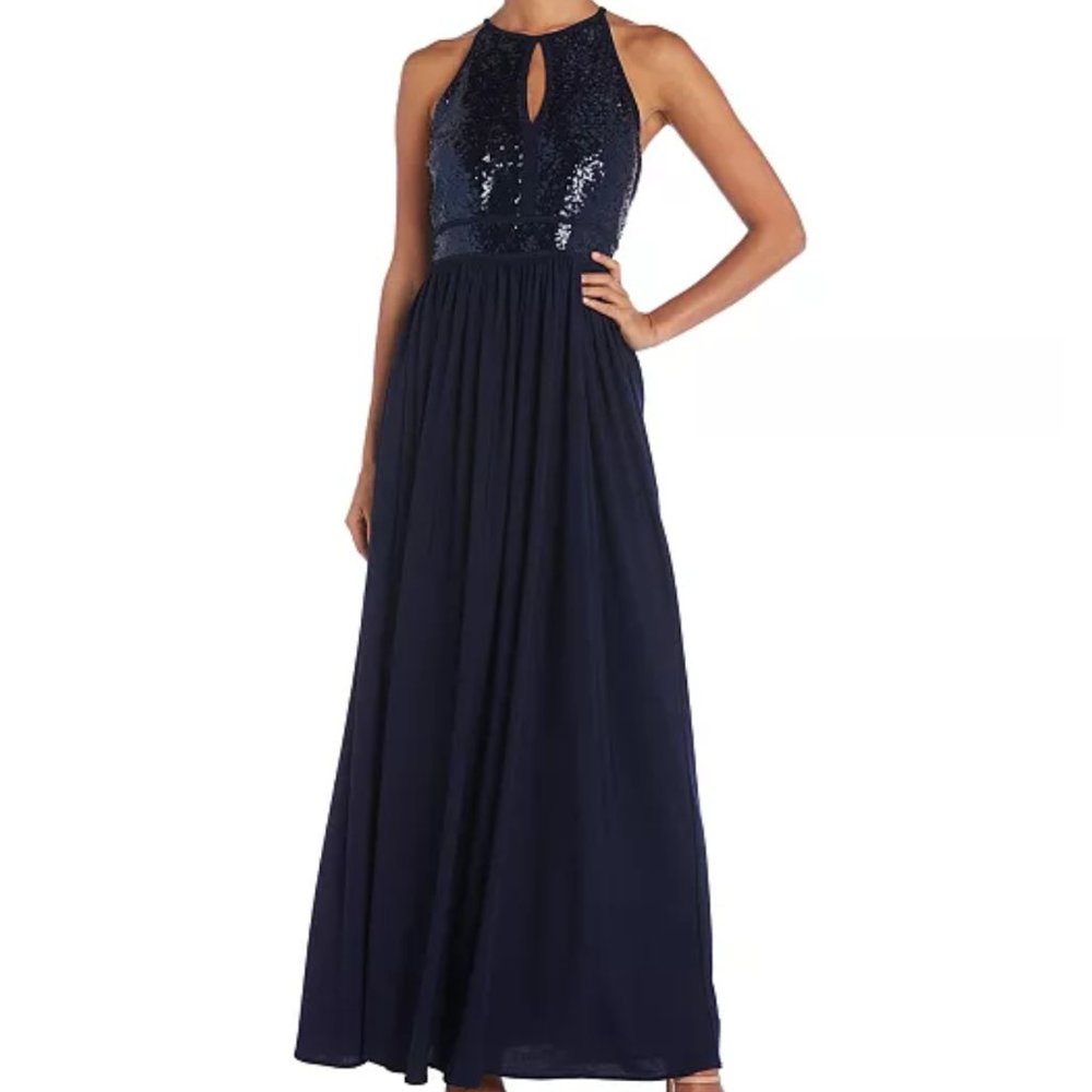 NWT Morgan & Co. Juniors Sequin Gown Navy, Size 9